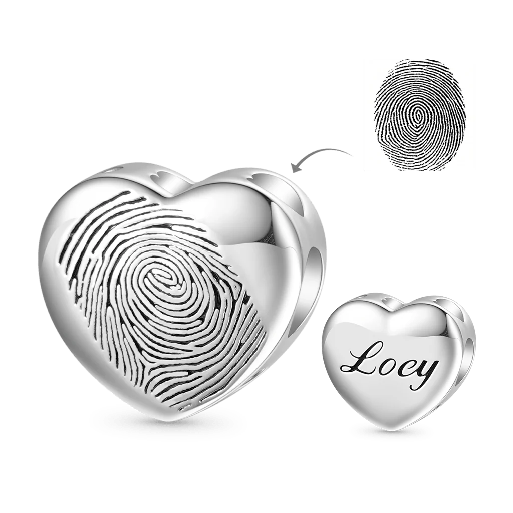 Gnoce Personalized Fingerprint Engravable Heart Pendant Dangle Charm