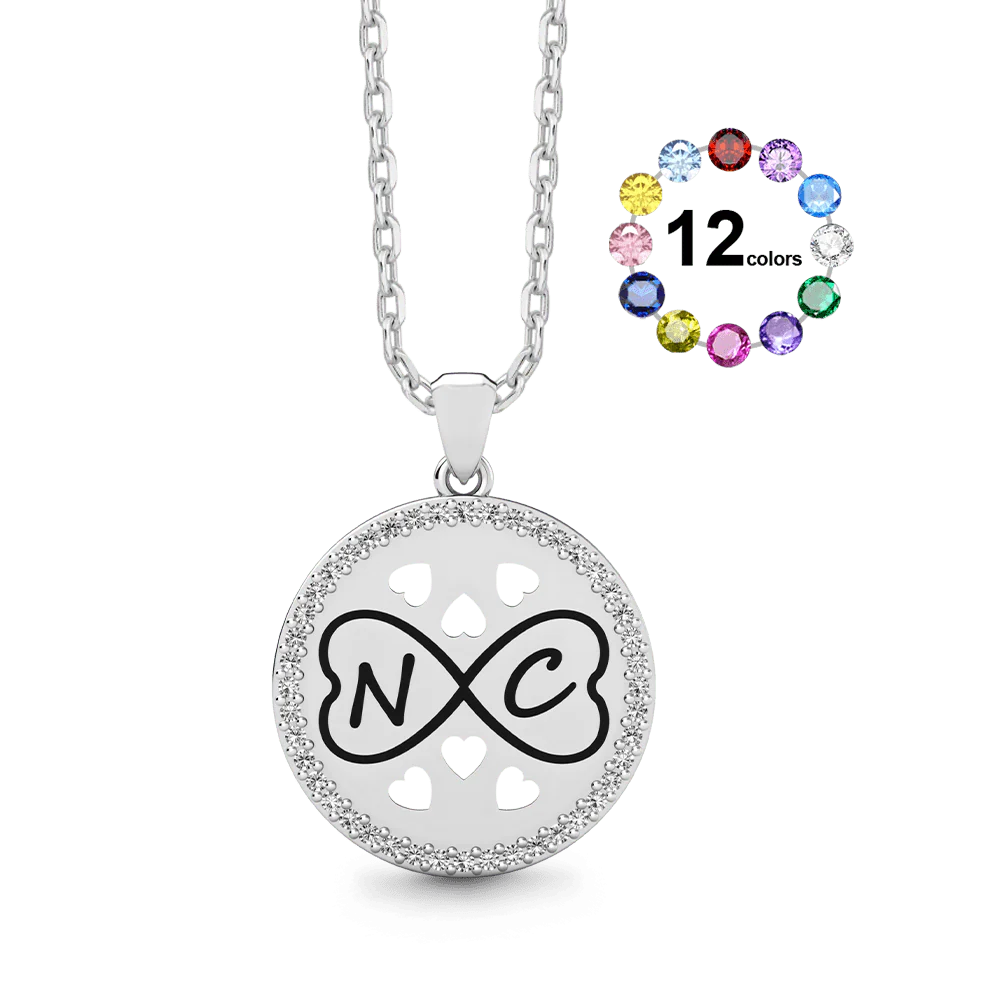 Gnoce Personalized Infinity Heart Initial Necklace with Birthstone Options