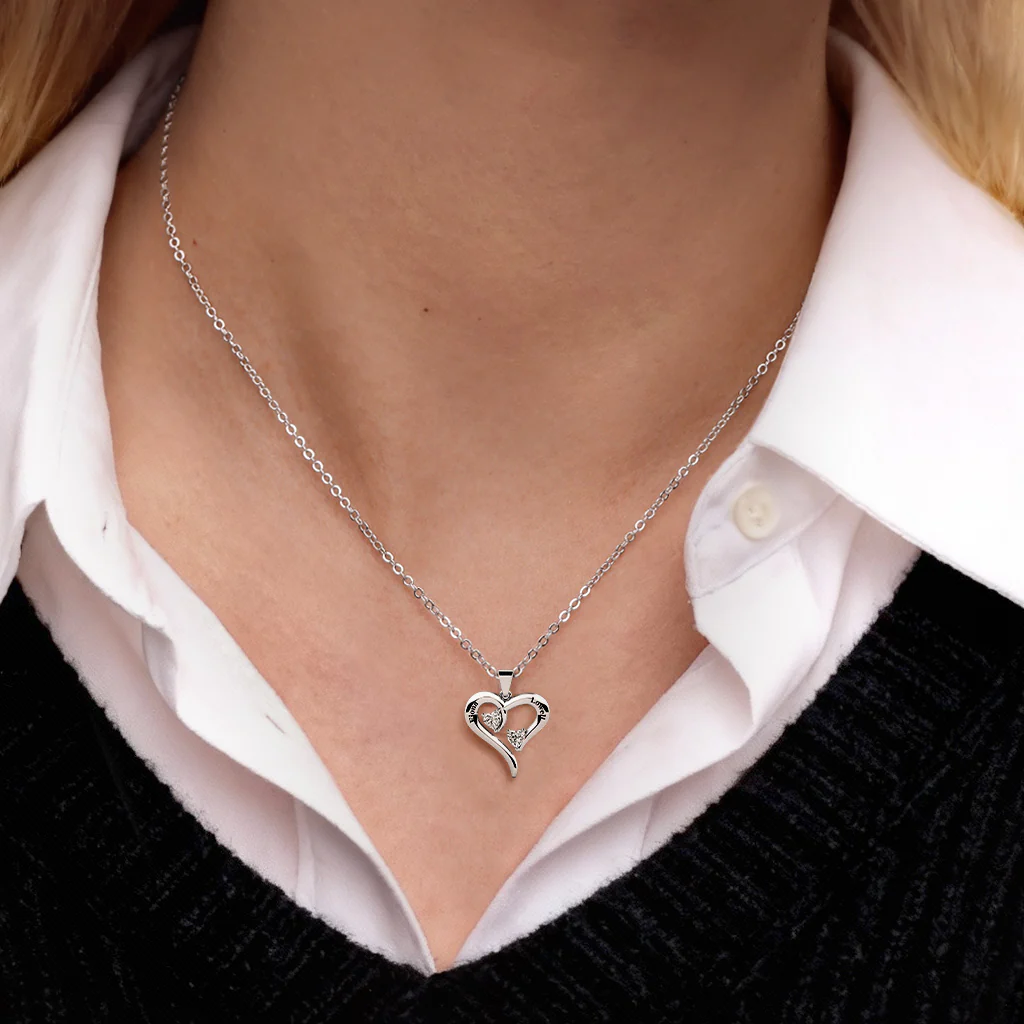 Gnoce Personalized Heart Necklace with 2 Names & 2 Birthstones - Image 2