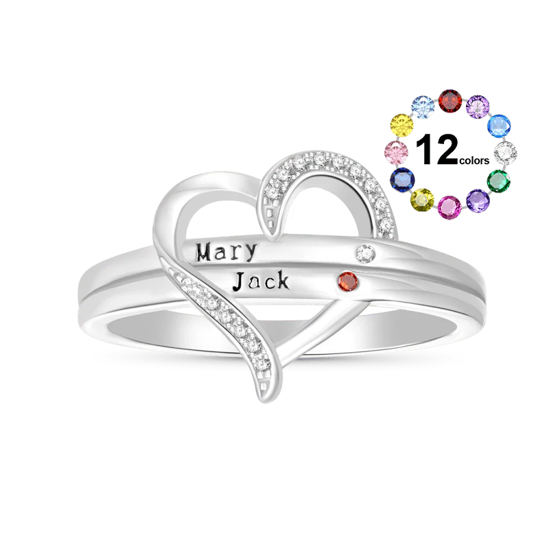 Gnoce Personalized Engravable Heart Birthstone Ring