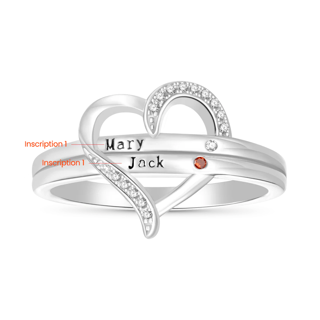 Gnoce Personalized Engravable Heart Birthstone Ring - Image 2