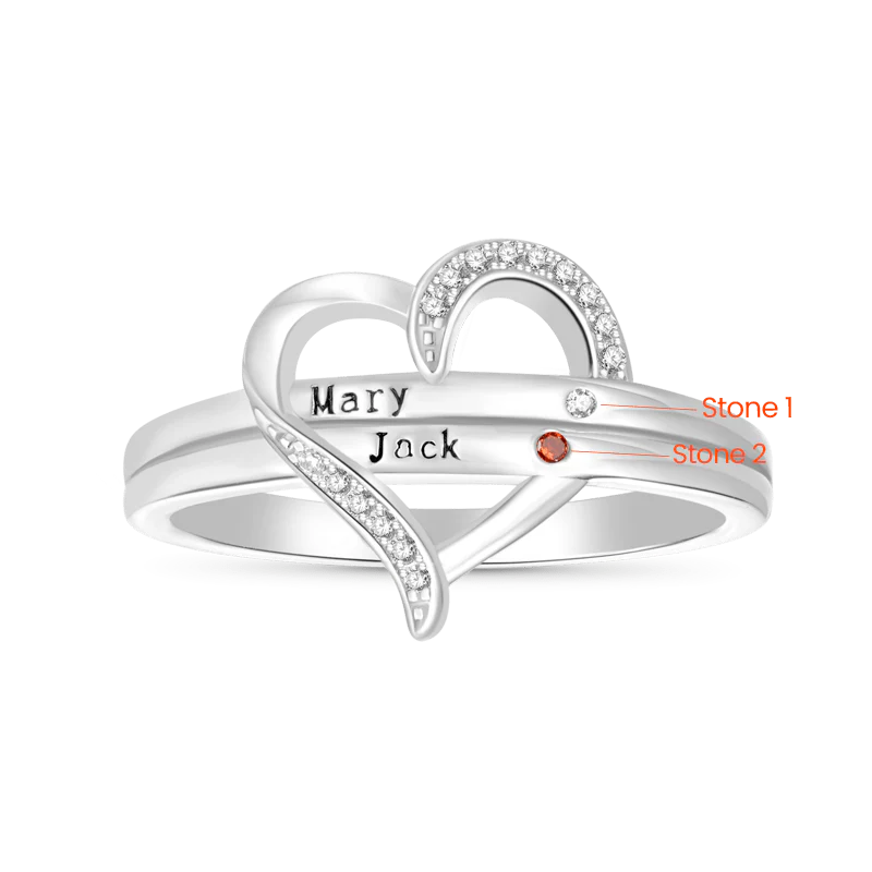Gnoce Personalized Engravable Heart Birthstone Ring - Image 3