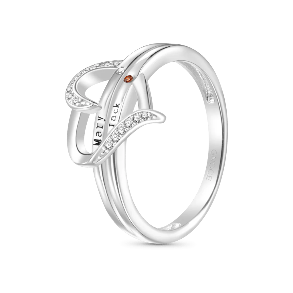 Gnoce Personalized Engravable Heart Birthstone Ring - Image 4