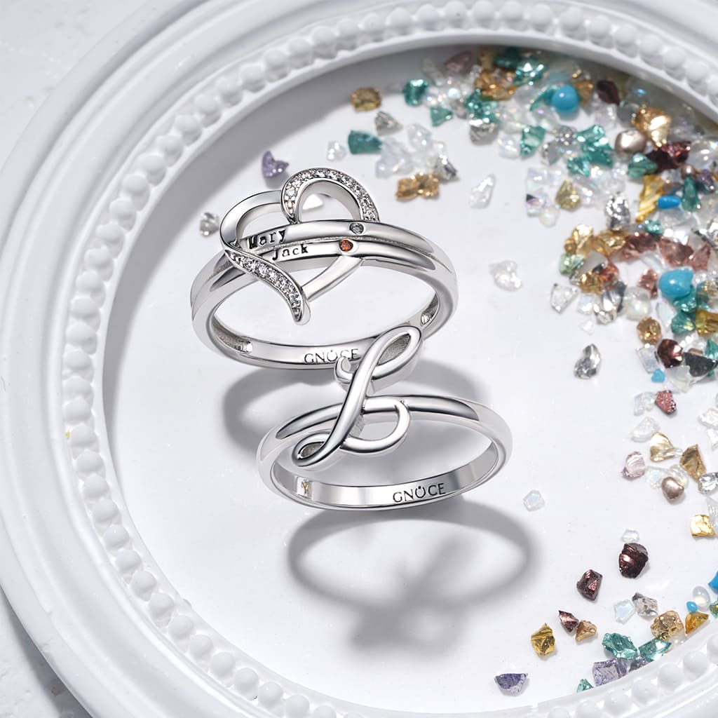 Gnoce Personalized Engravable Heart Birthstone Ring - Image 5