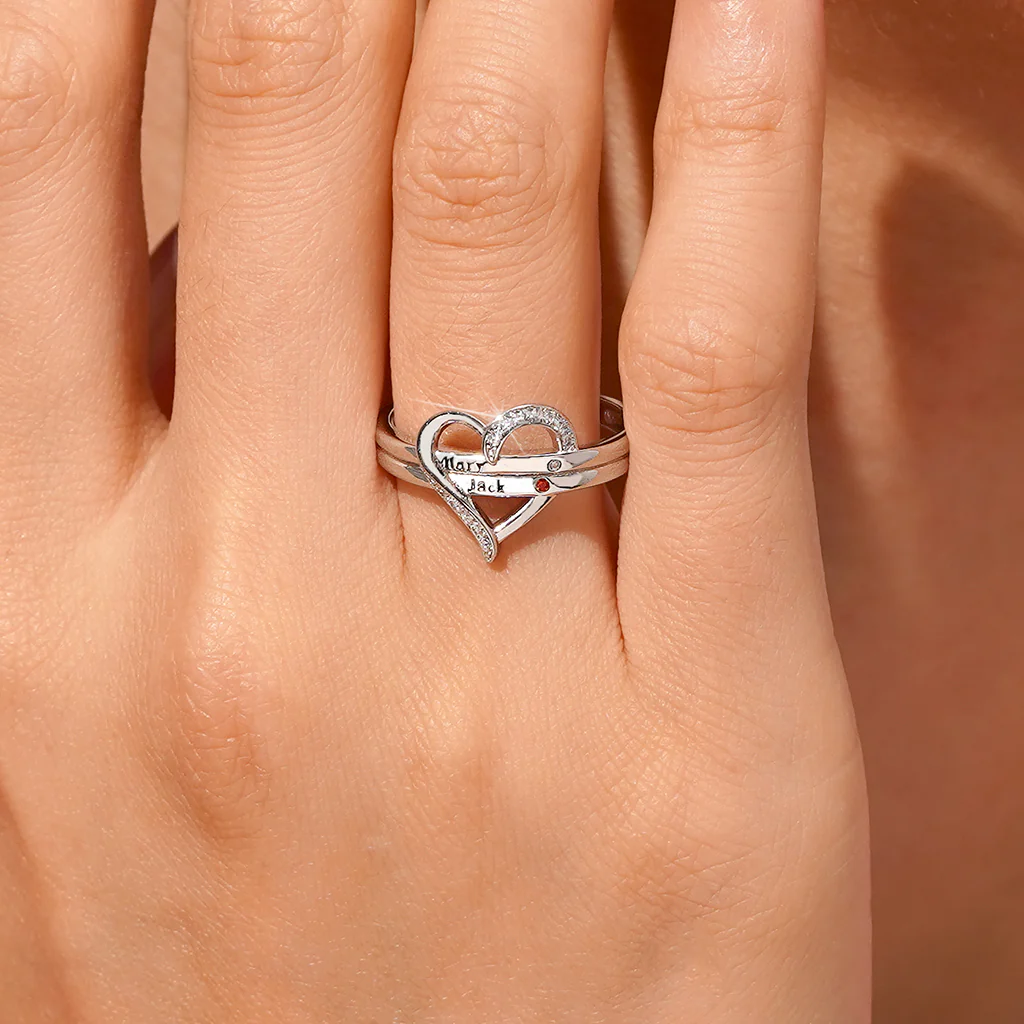 Gnoce Personalized Engravable Heart Birthstone Ring - Image 7