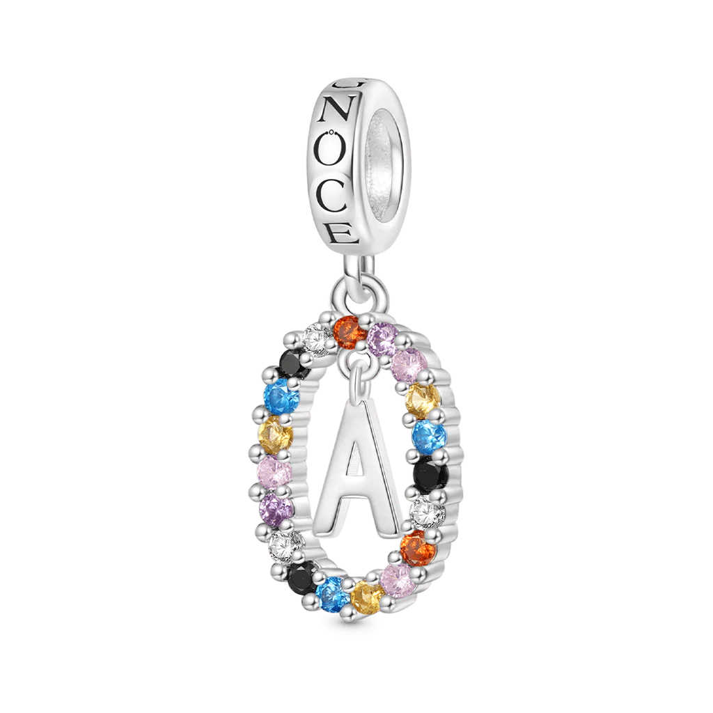 Gnoce Personalized Initial Letter Color Charm Platinum-plated Silver Blend