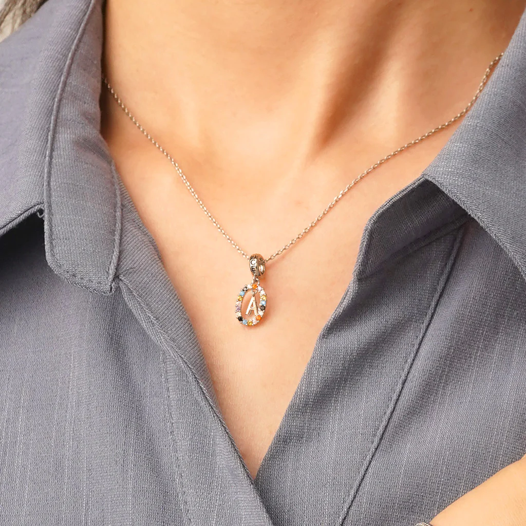 Gnoce Personalized Initial Letter Color Charm Platinum-plated Silver Blend - Image 6