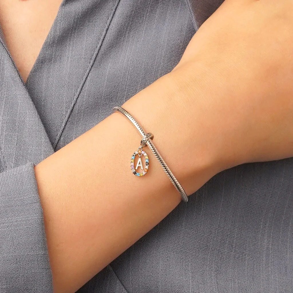 Gnoce Personalized Initial Letter Color Charm Platinum-plated Silver Blend - Image 7