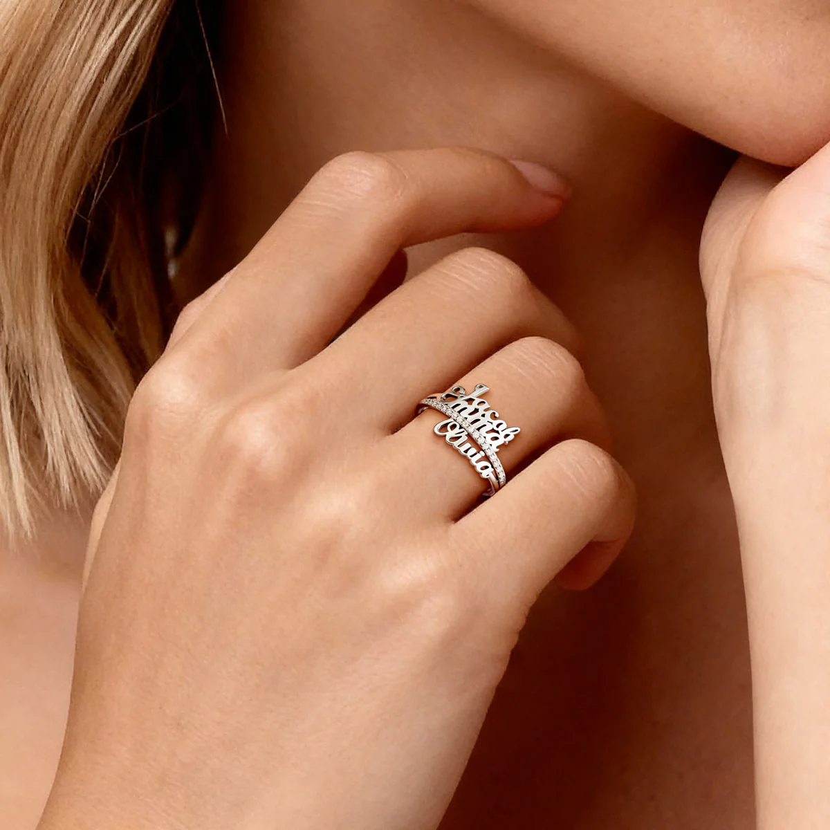 Gnoce Personalized Name Ring Custom Birthstone Family Ring - Image 2