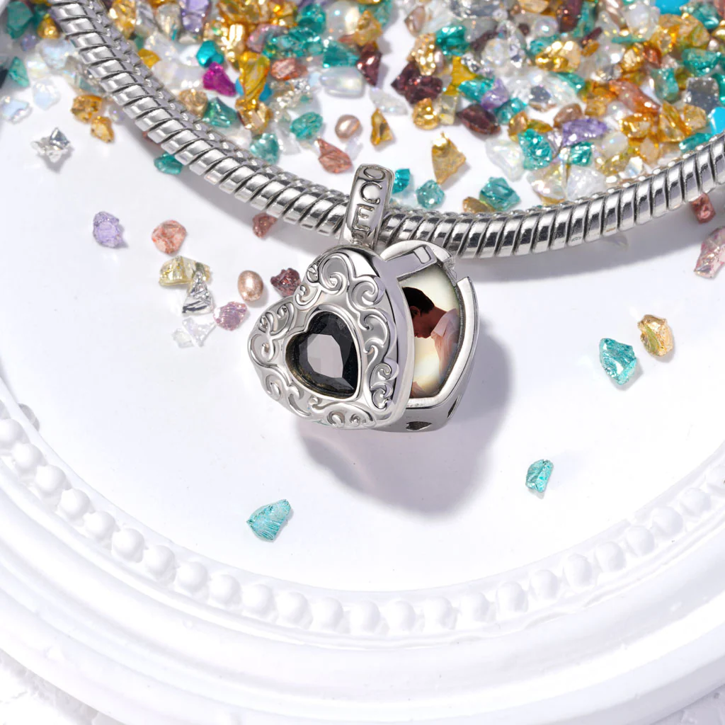 Gnoce Openable Personalized Photo Heart Charm Platinum-plated Silver Blend - Image 3