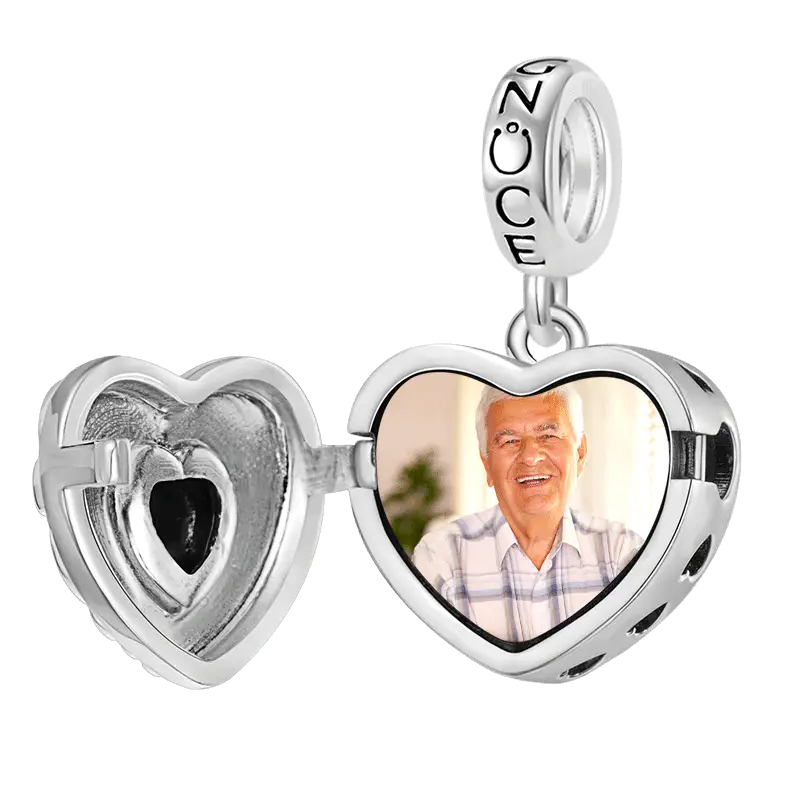 Gnoce Openable Personalized Photo Heart Charm Platinum-plated Silver Blend - Image 4