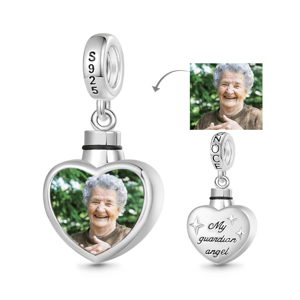 Gnoce Personalized Photo Heart Urn Ashes Charm Platinum-plated Silver Blend - Image 4