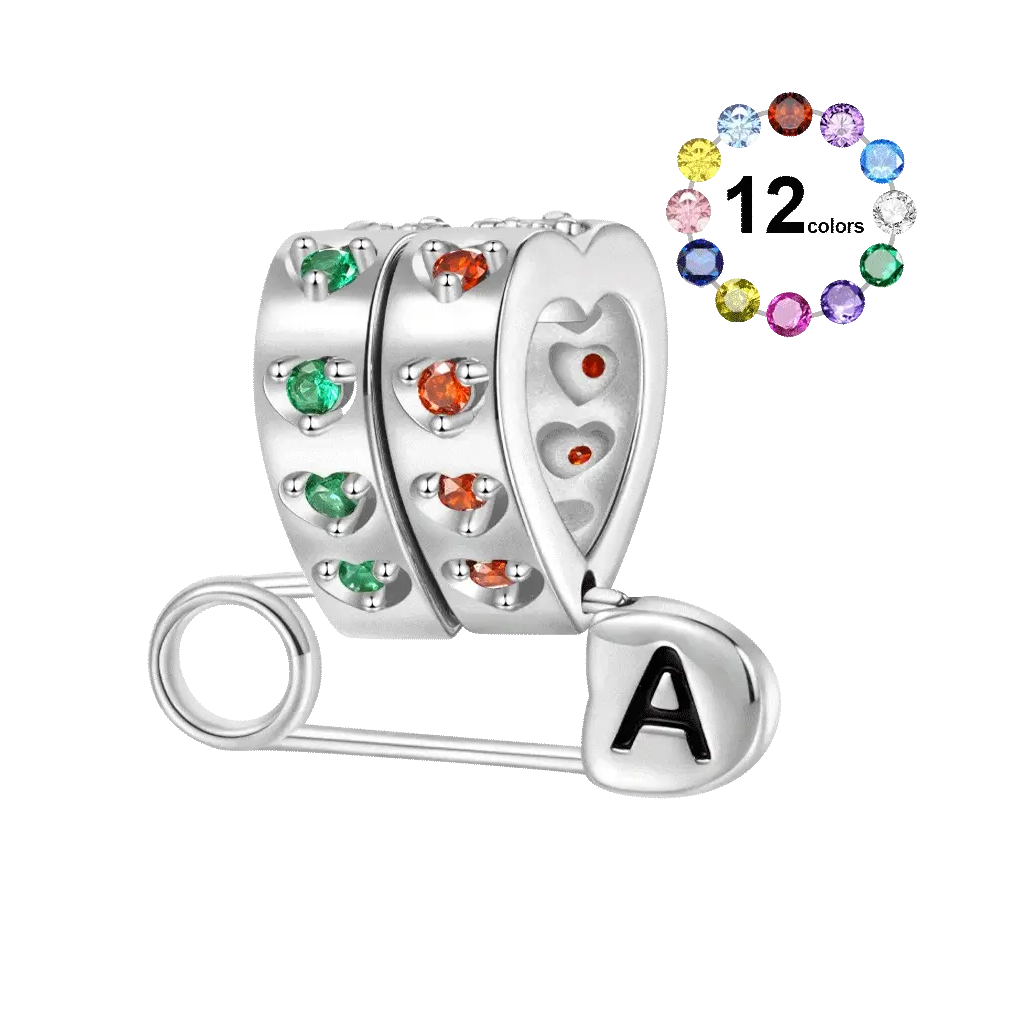 Gnoce Letter Pin Heart Birthstone Charm Platinum-plated Silver Blend