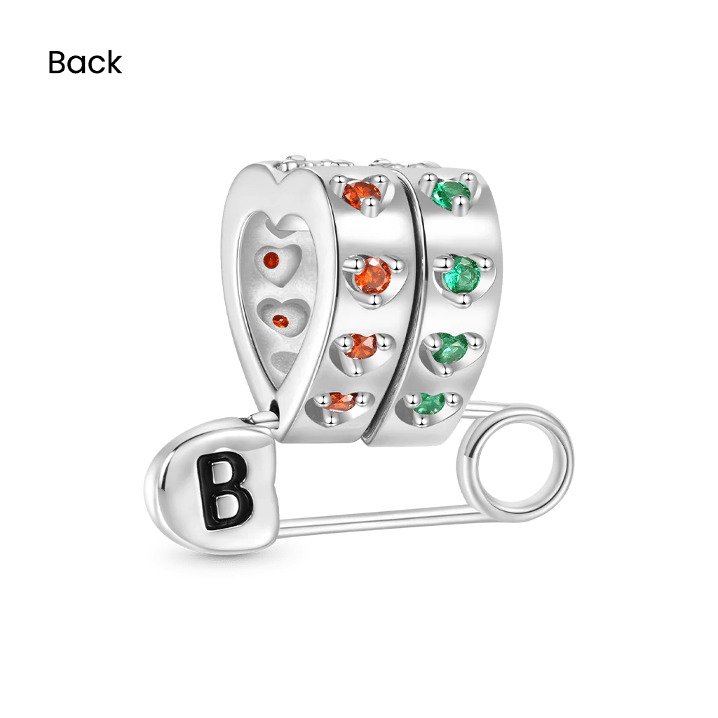 Gnoce Letter Pin Heart Birthstone Charm Platinum-plated Silver Blend - Image 3