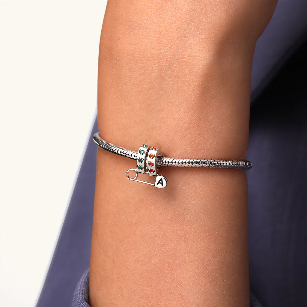 Gnoce Letter Pin Heart Birthstone Charm Platinum-plated Silver Blend - Image 6