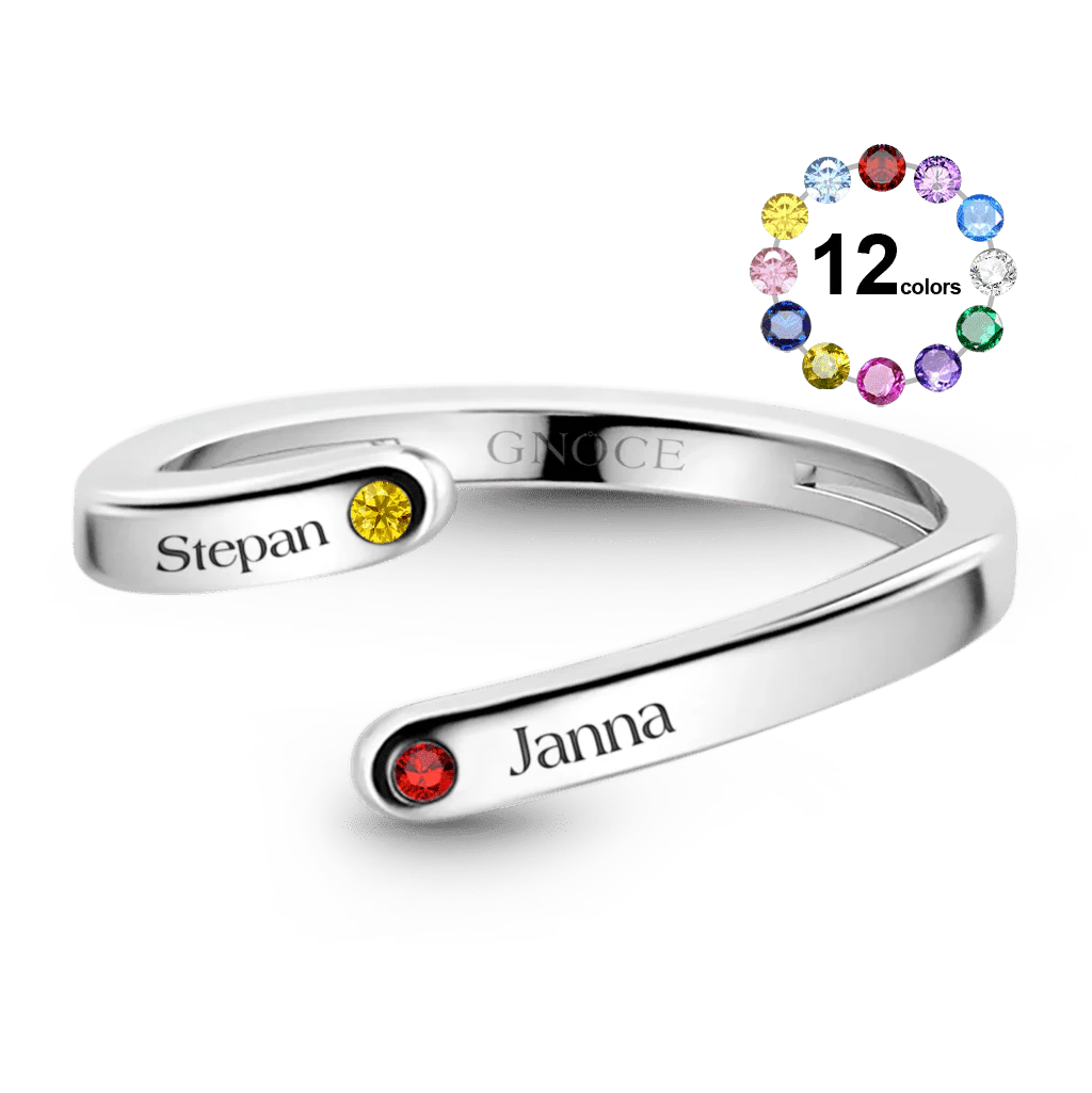 Gnoce Personalized Birthstone Ring with 2 Engravable Names