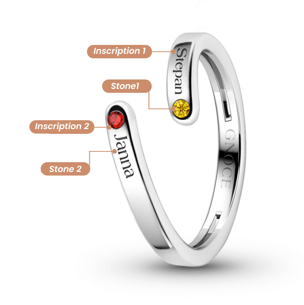 Gnoce Personalized Birthstone Ring with 2 Engravable Names - Image 3