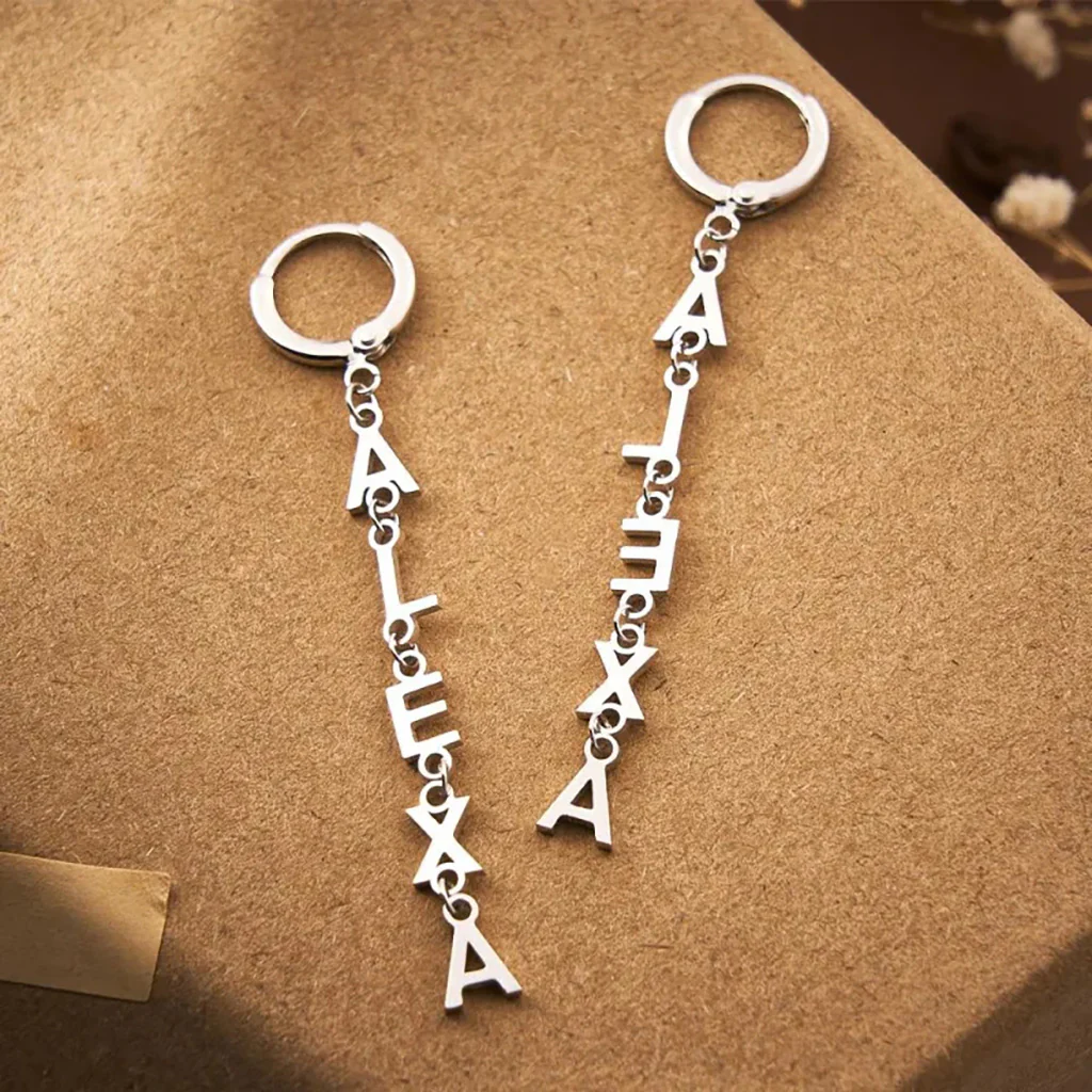 Gnoce Personalized Vertical Name Simple Drop Earrings - Image 2