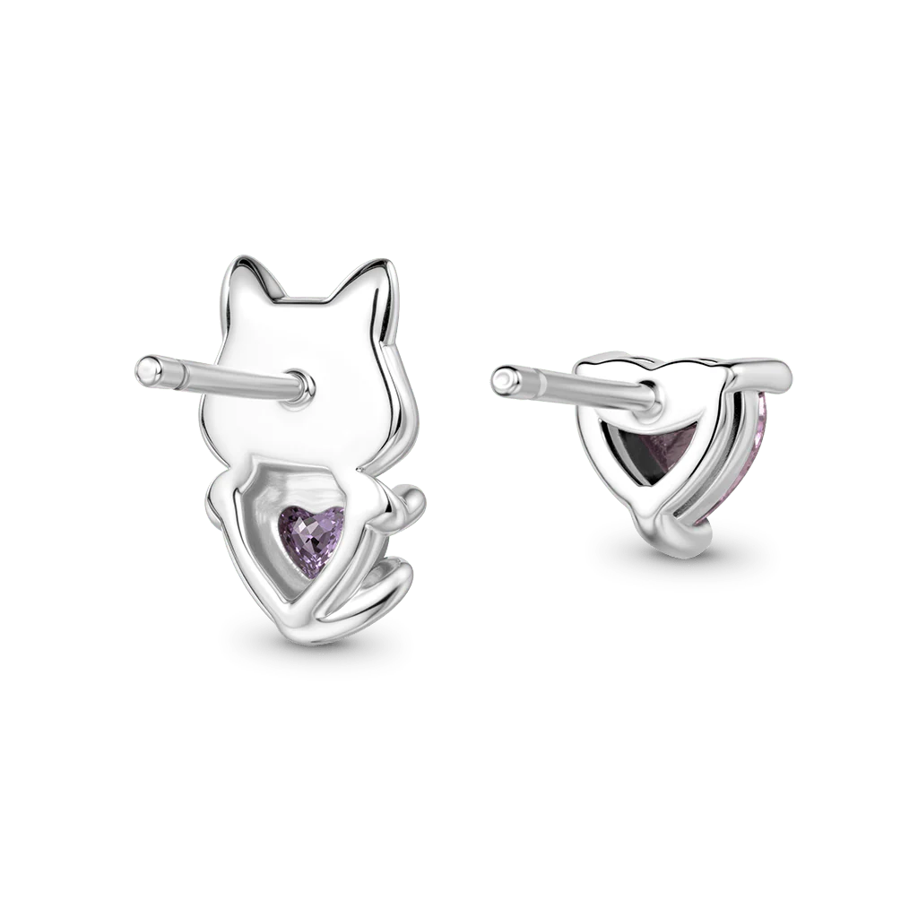 Gnoce Pet Cat Embrace Love Stud Earrings Platinum-plated Silver Blend - Image 4
