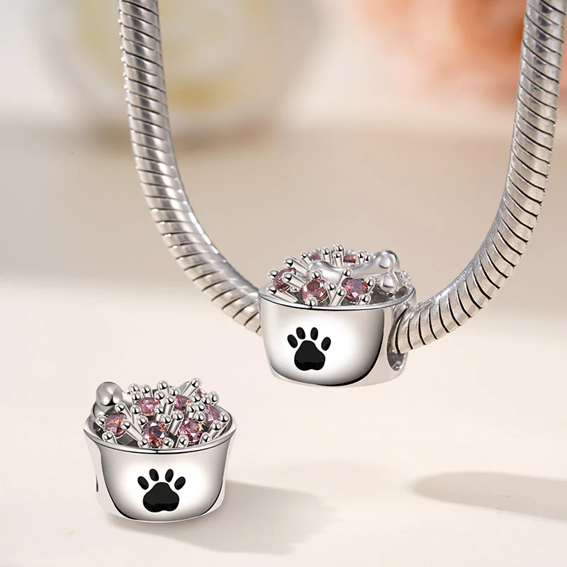 Gnoce Pet Food Bowl Charm Platinum-plated Silver Blend - Image 2