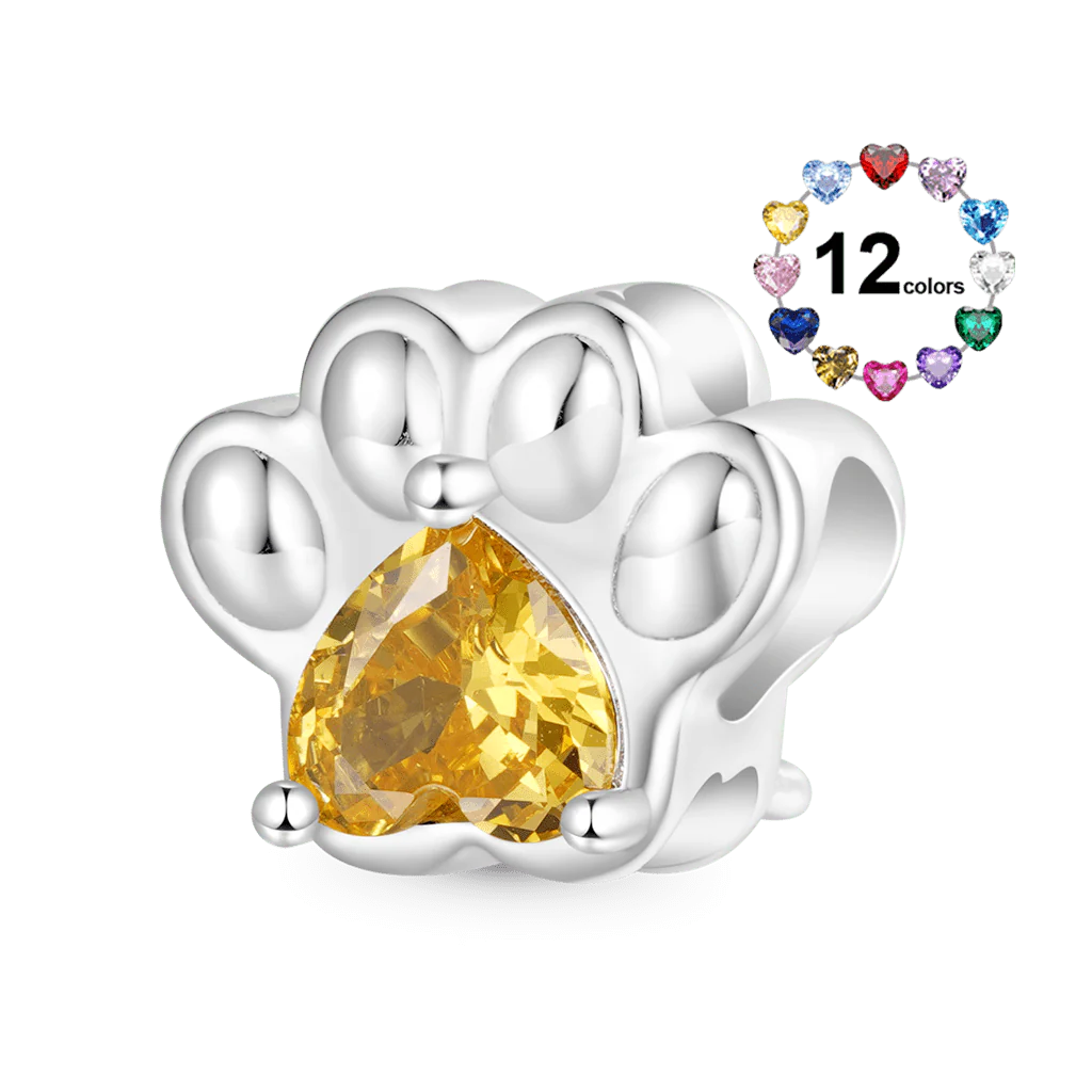 Gnoce Pet Paw Heart Birthstone Charm