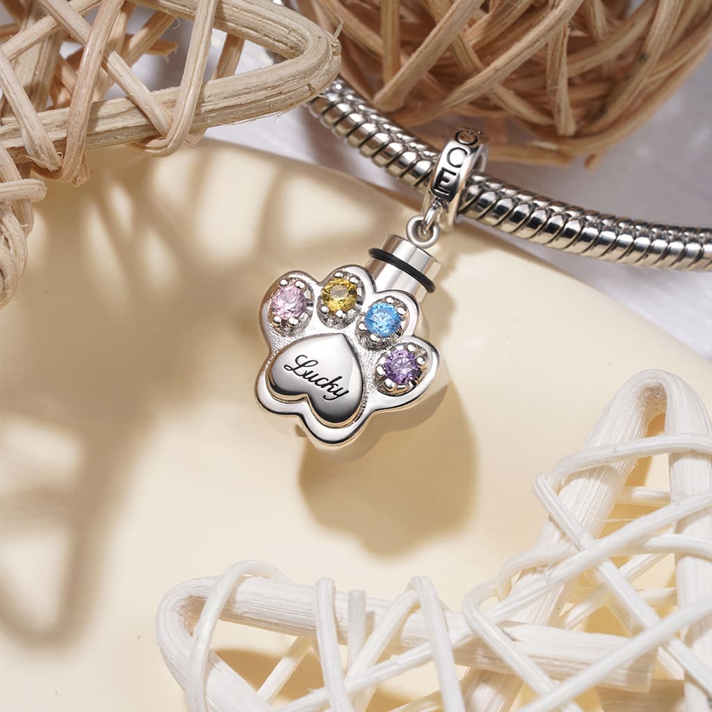 Gnoce Engravable Paw Urn Ashes Charm Platinum-plated Silver Blend - Image 5