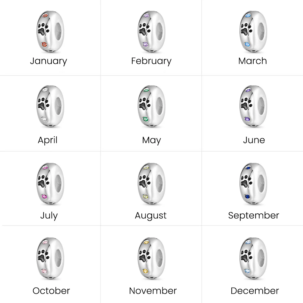 Gnoce Pet Paw Prints Birthstone Stopper Charm Platinum-plated Silver Blend - Image 3