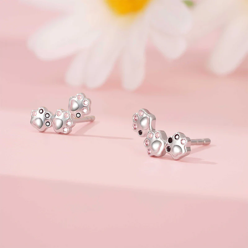 Gnoce Pet Paw Stud Earrings Platinum-plated Silver Blend - Image 2