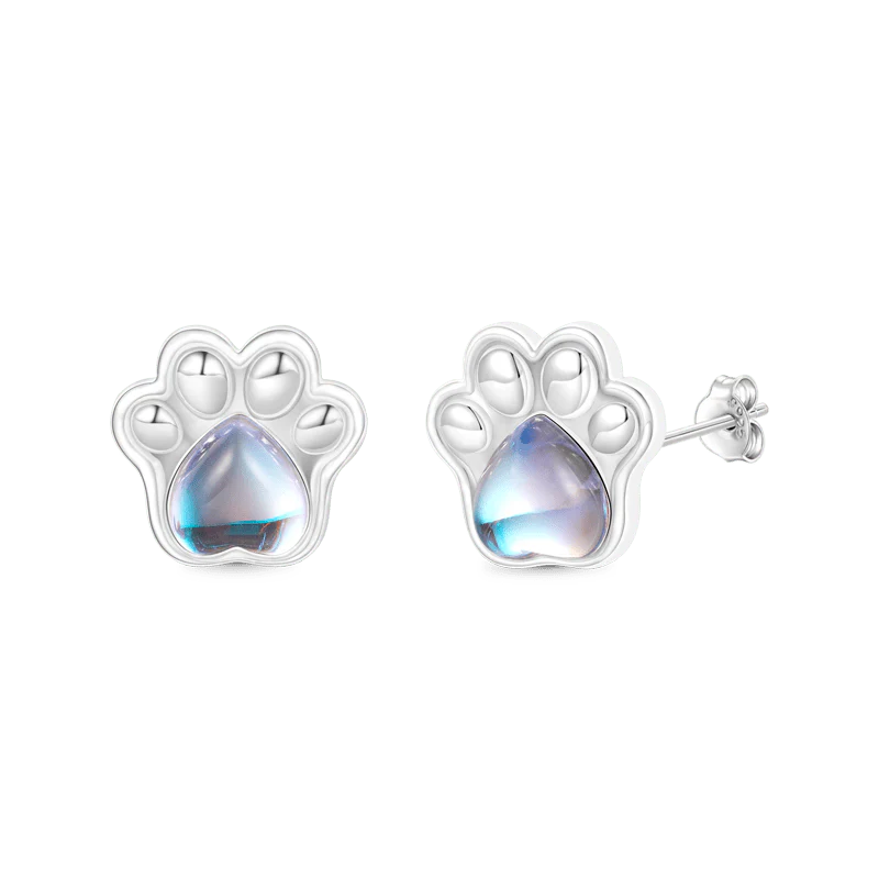 Gnoce Moonstone Pet Paw Stud Earrings Platinum-plated Silver Blend - Image 2