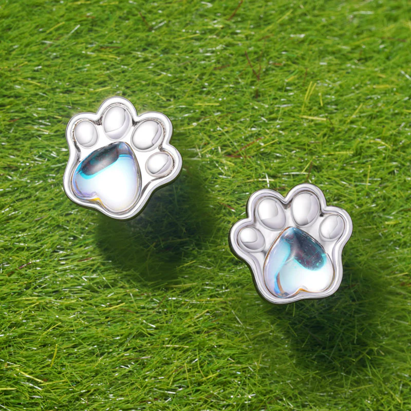 Gnoce Moonstone Pet Paw Stud Earrings Platinum-plated Silver Blend - Image 3