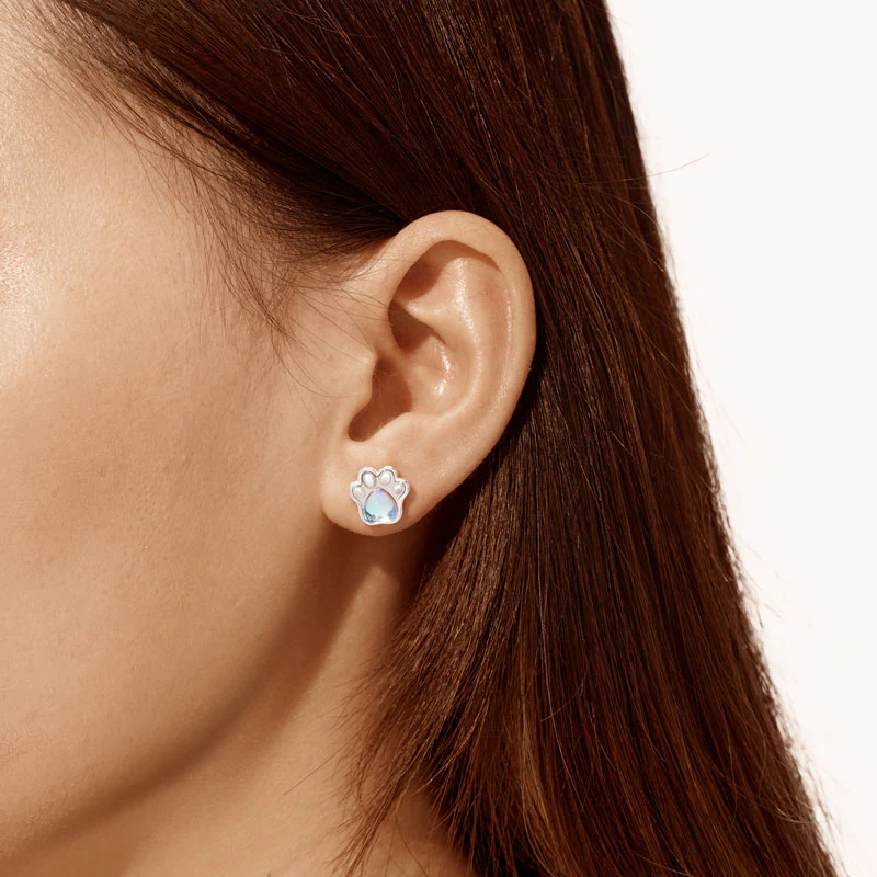 Gnoce Moonstone Pet Paw Stud Earrings Platinum-plated Silver Blend - Image 4