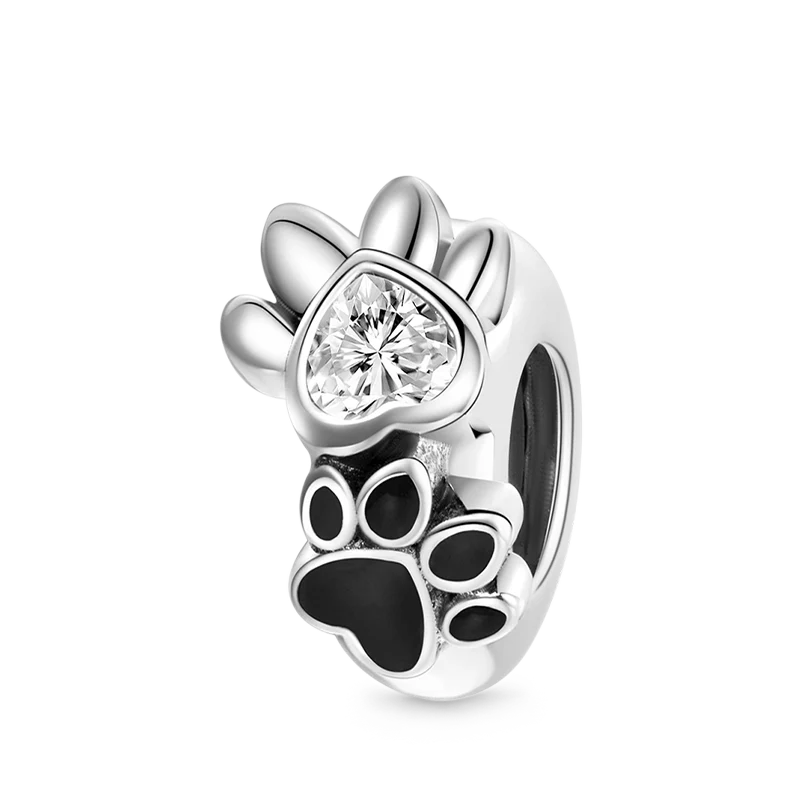 Cute Pet Paws Stopper for Charm Bracelets 925 Sterling Silver