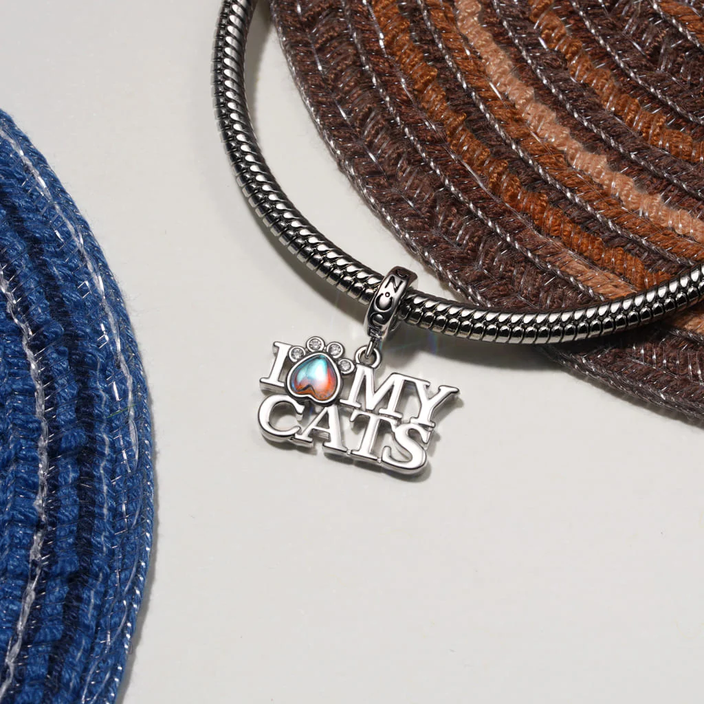 Gnoce "I LOVE MY CATS" Pet Charm Platinum-plated Silver Blend - Image 3