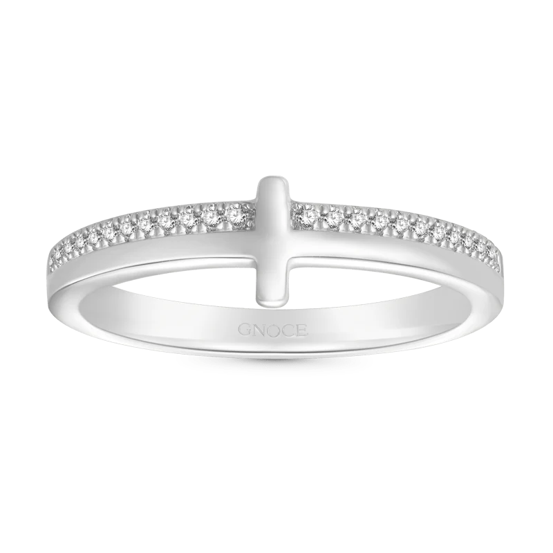 Gnoce Petite Cross Silver Band Ring Platinum-plated Silver Blend