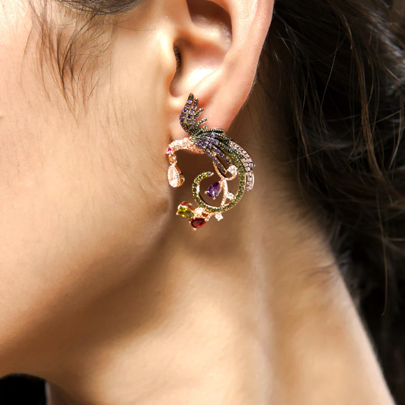 Gnoce Asymmetrical Phoenix Dangle Earrings - Image 3