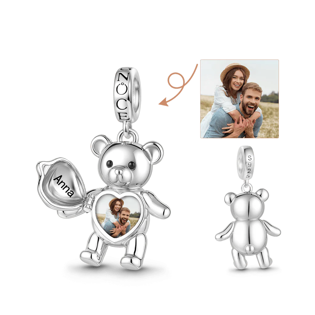 Gnoce Bear Photo Charm Platinum-plated Silver Blend