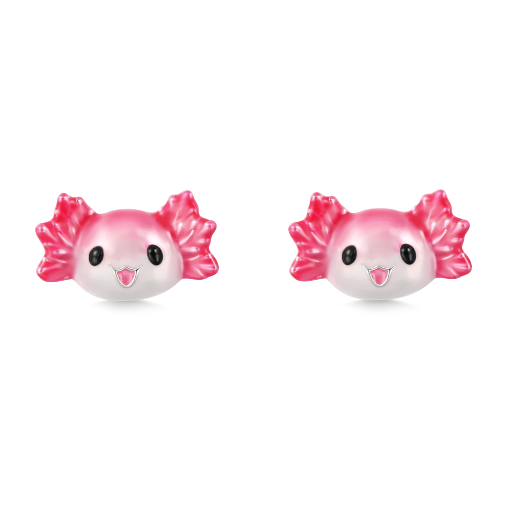 Gnoce Pink Mexican Axolotl Stud Earrings Platinum-plated Silver Blend