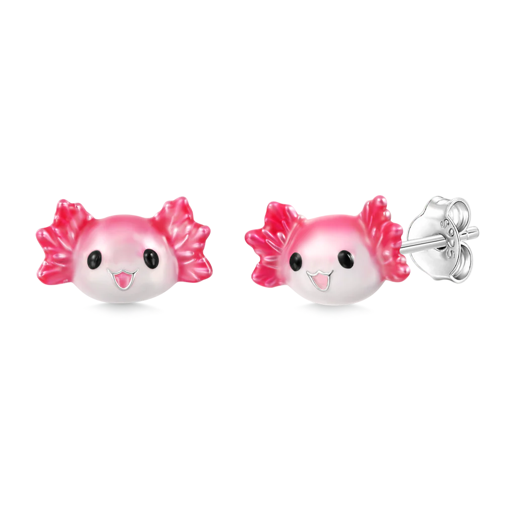 Gnoce Pink Mexican Axolotl Stud Earrings Platinum-plated Silver Blend - Image 2