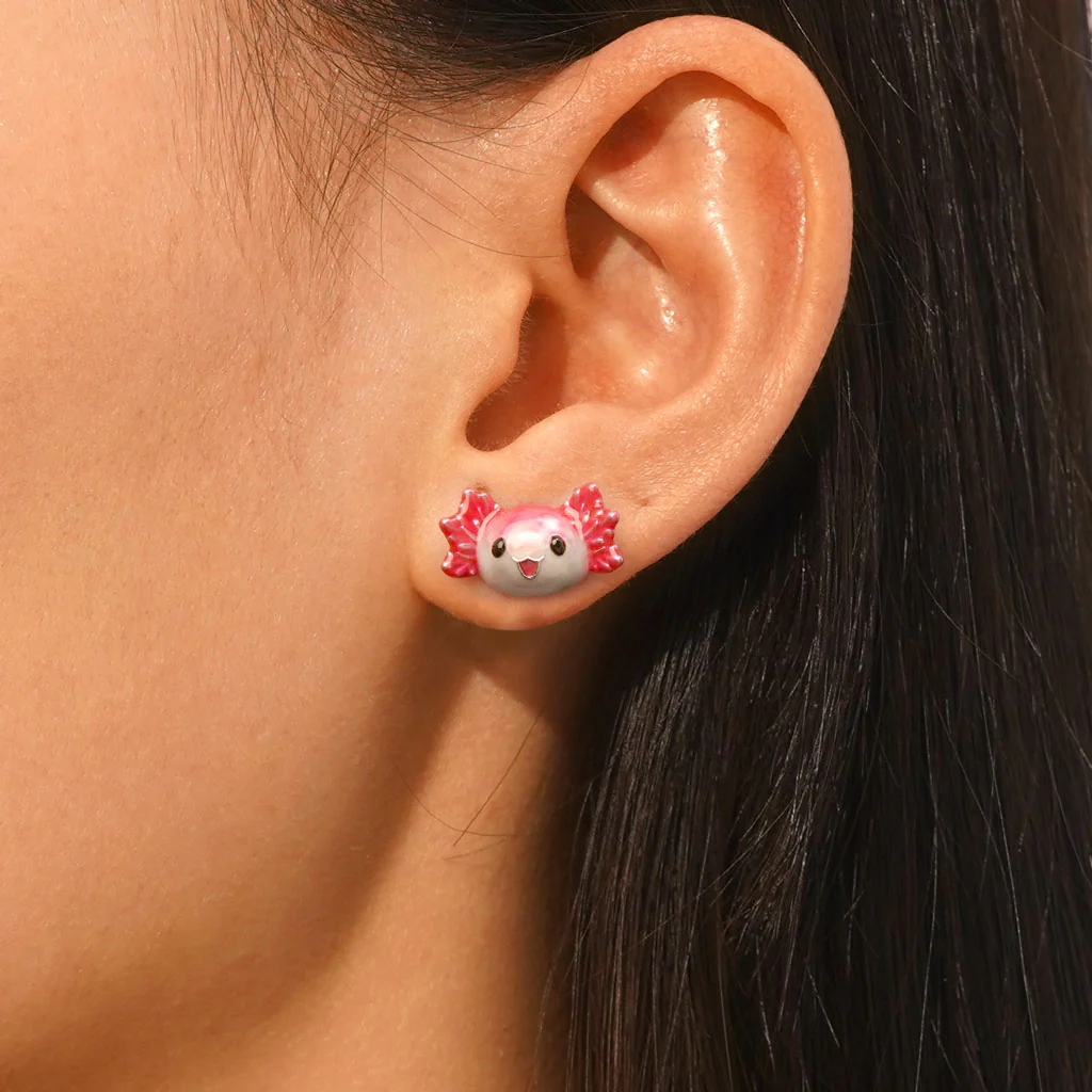 Gnoce Pink Mexican Axolotl Stud Earrings Platinum-plated Silver Blend - Image 5