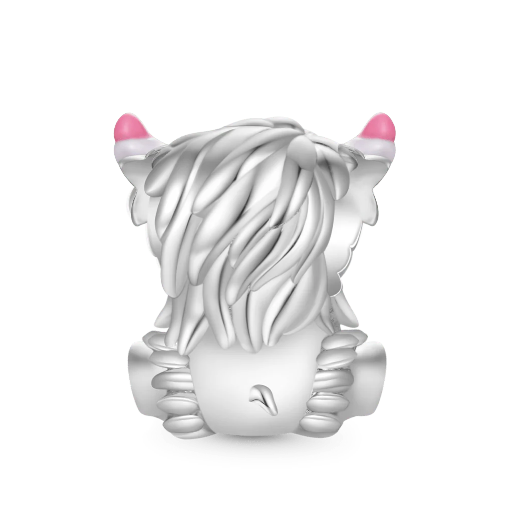 Gnoce Pink Bow Highland Cow Charm Platinum-plated Silver Blend - Image 2