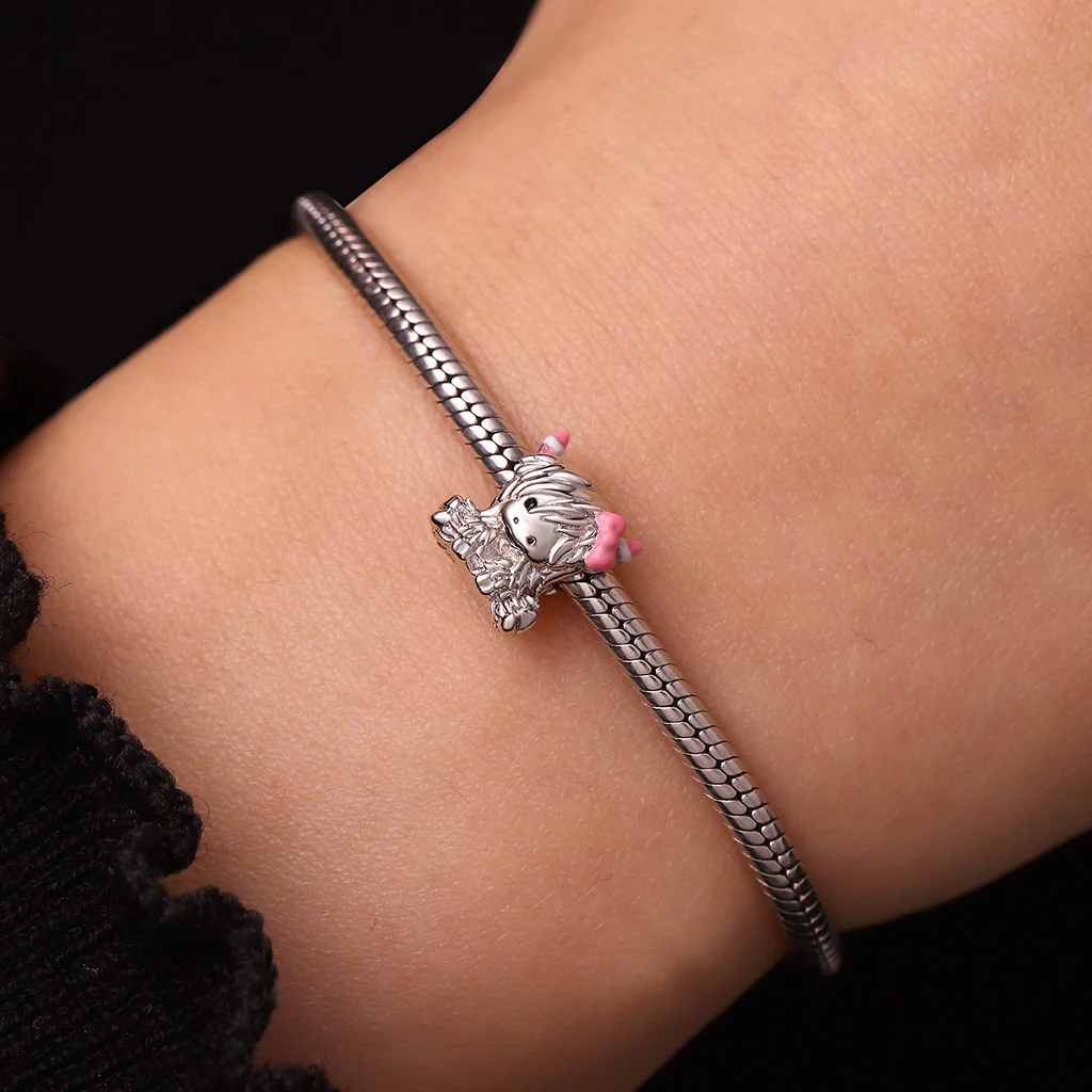Gnoce Pink Bow Highland Cow Charm Platinum-plated Silver Blend - Image 5