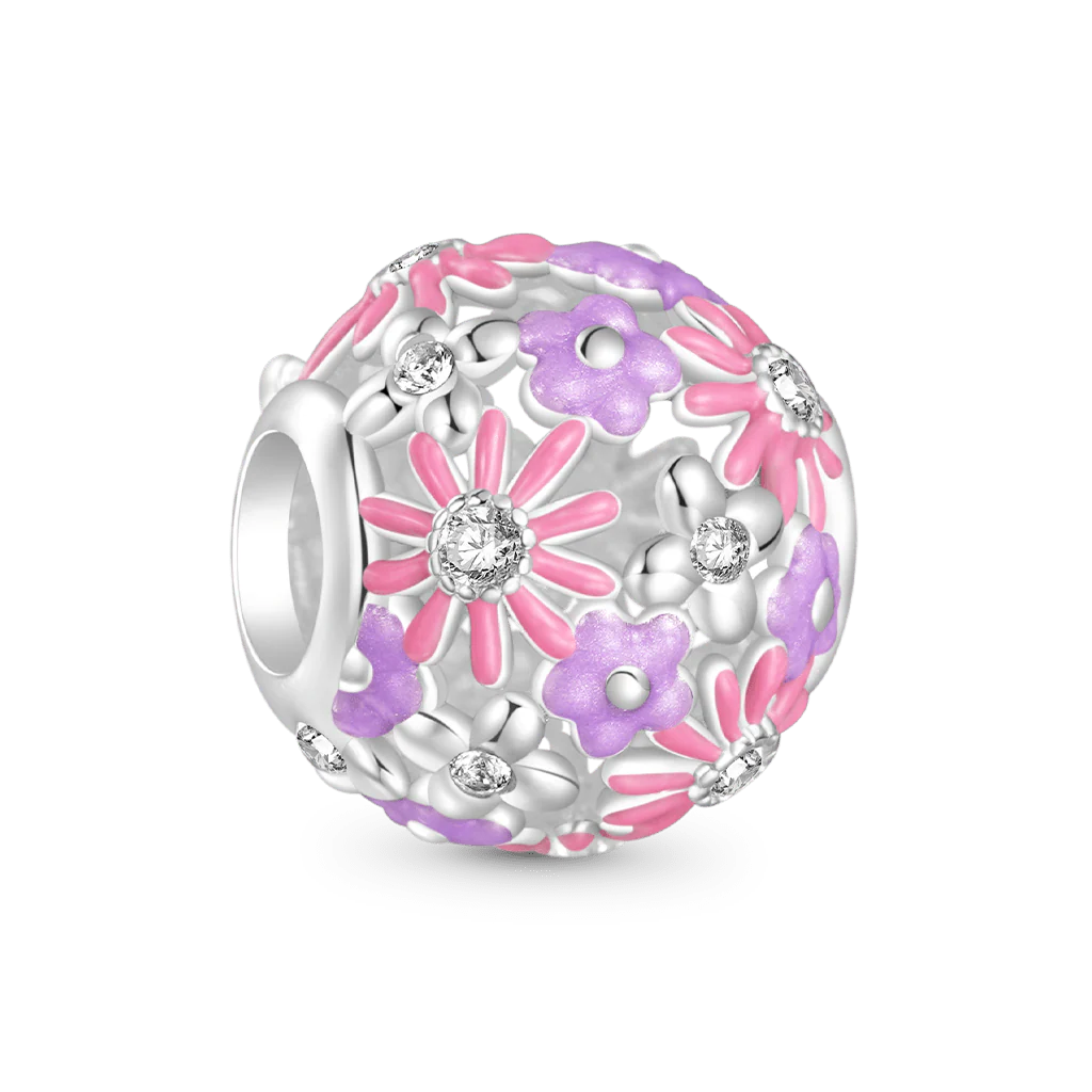 Gnoce Pink Butterfly Flower Round Charm - Image 2