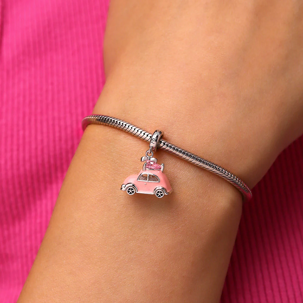 Gnoce Pink Car Heart Charm Platinum-plated Silver Blend - Image 2