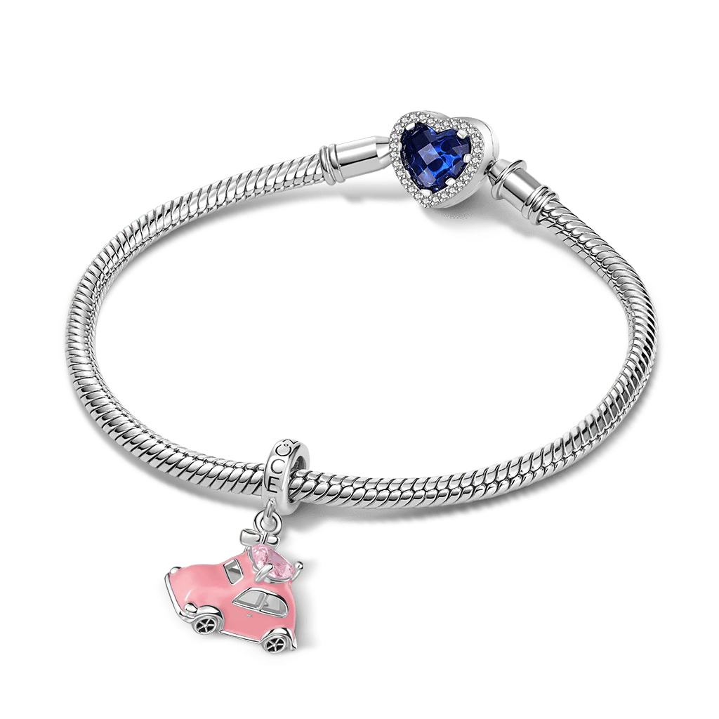 Gnoce Pink Car Heart Charm Platinum-plated Silver Blend - Image 3