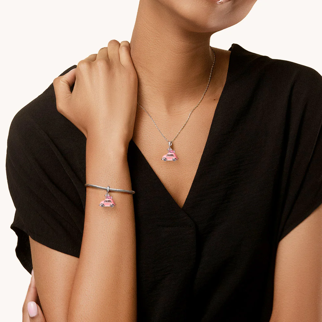 Gnoce Pink Car Heart Charm Platinum-plated Silver Blend - Image 4