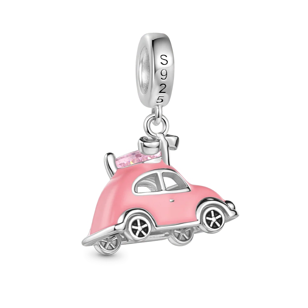 Gnoce Pink Car Heart Charm Platinum-plated Silver Blend - Image 5