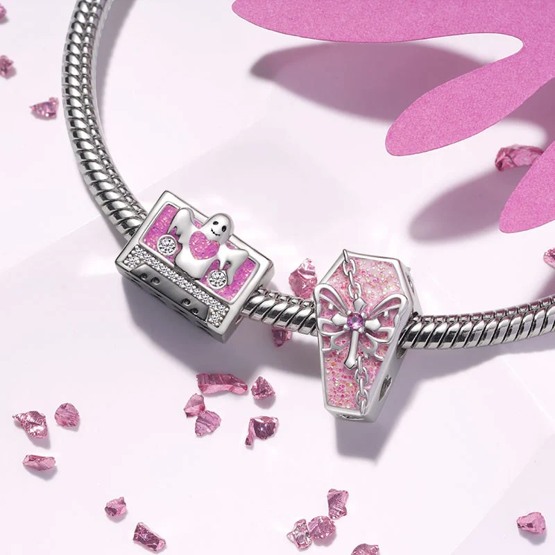 Gnoce Halloween Pink Coffin Charm Platinum-plated Silver Blend - Image 3