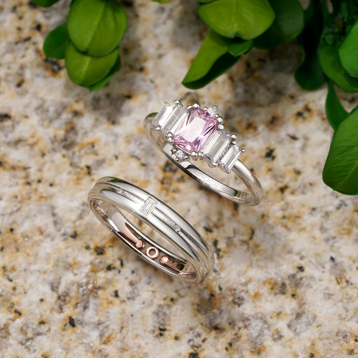 Gnoce Pink Cubic Zirconia Wedding Rings Platinum-plated Silver Blend - Image 3