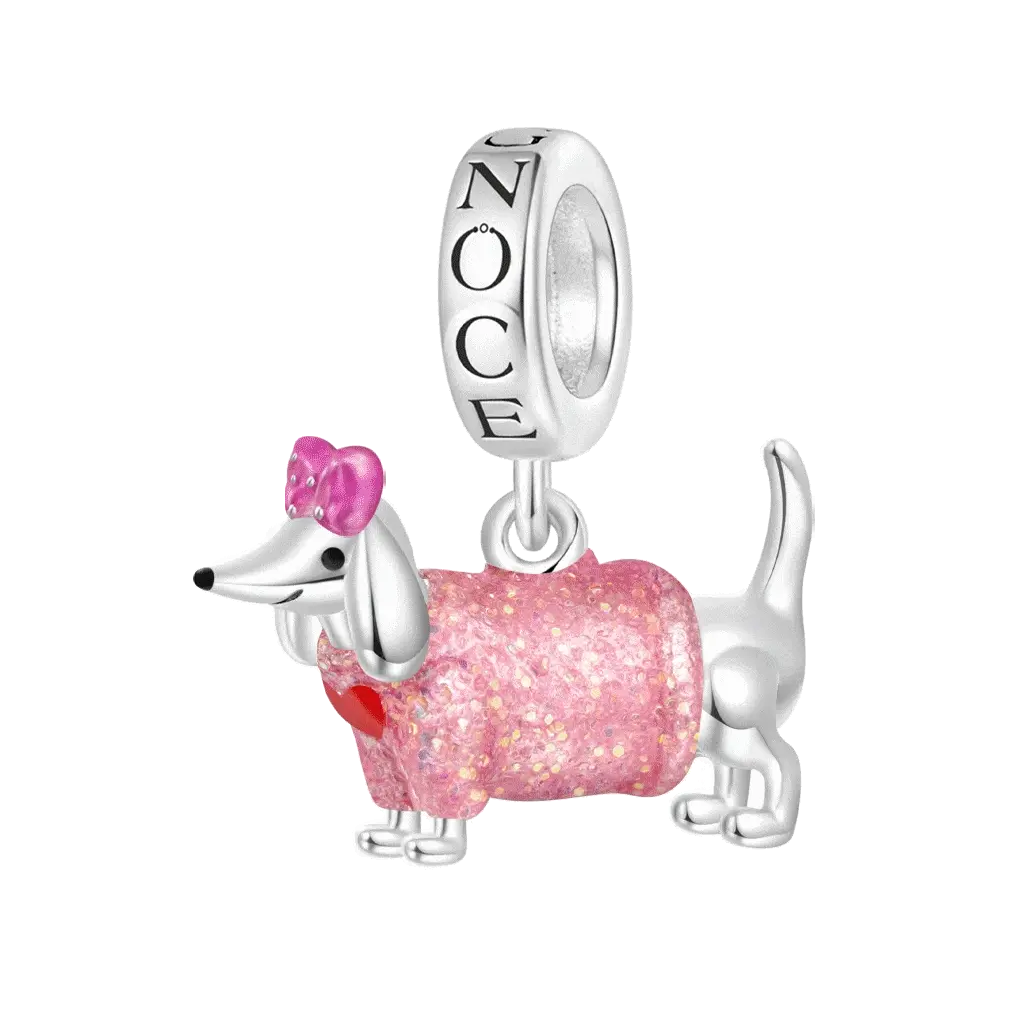 GnocePi nk Dachshund Glow-in-the-Dark Charm Platinum-plated Silver Blend