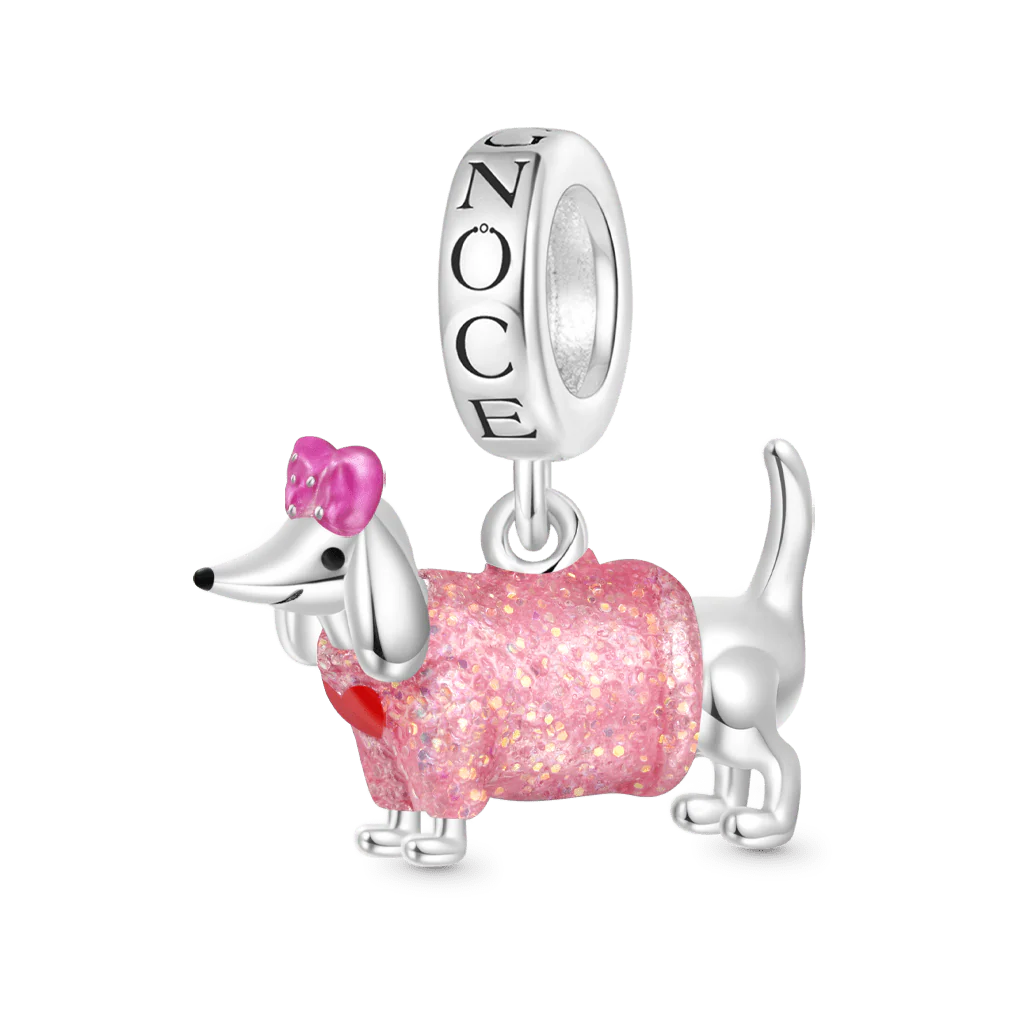 GnocePi nk Dachshund Glow-in-the-Dark Charm Platinum-plated Silver Blend - Image 2